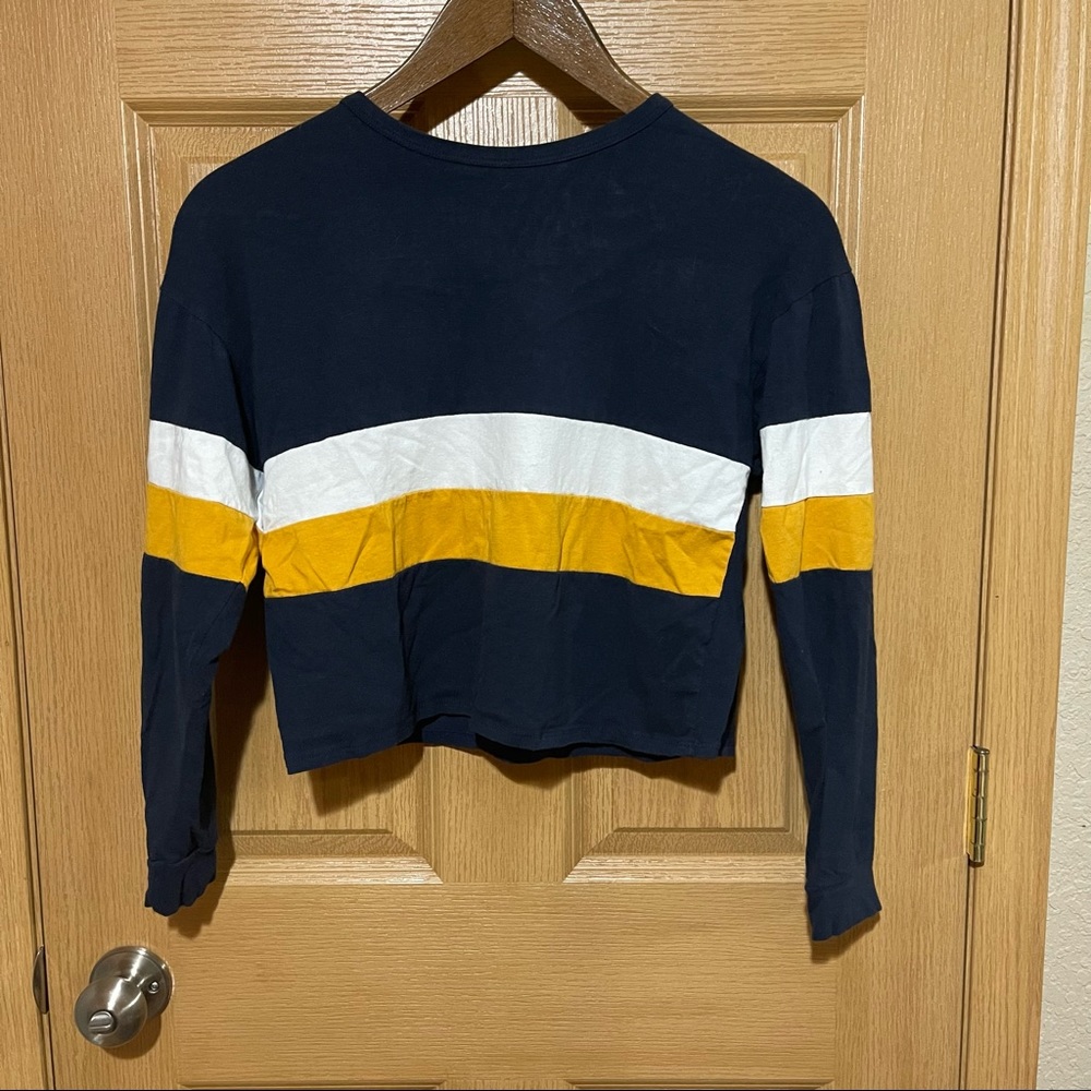 Longsleeve Crop Top with Yellow and White Sleeves